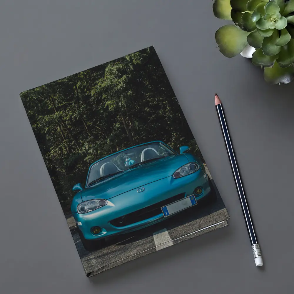 Mazda MX5 Teal Roadster Forest Background – Notebooks