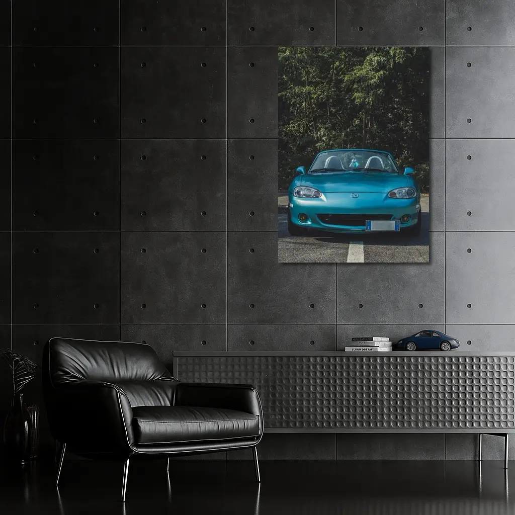 Mazda MX-5 Teal Roadster Forest Background – Wall Art