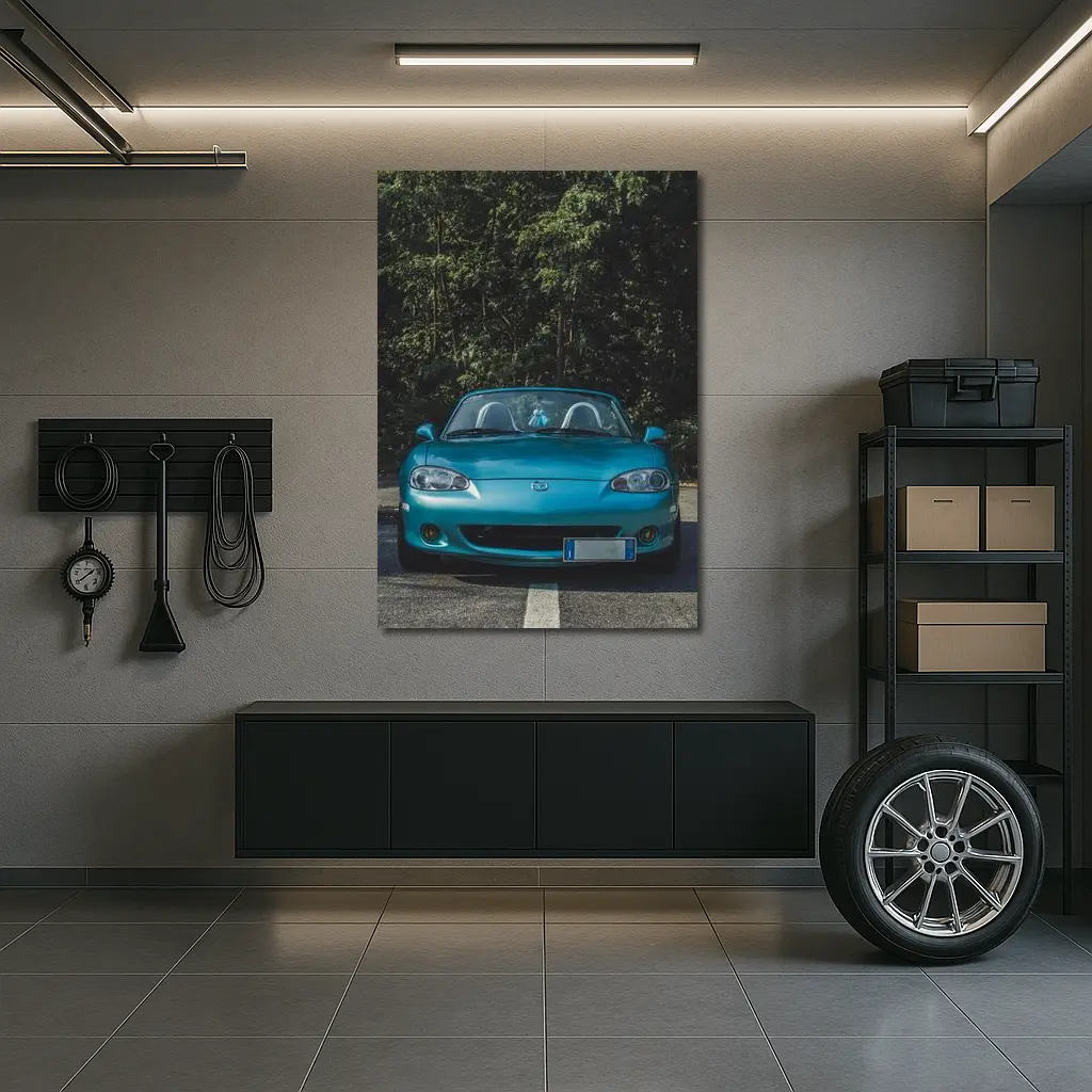 Mazda MX-5 Teal Roadster Forest Background – Wall Art