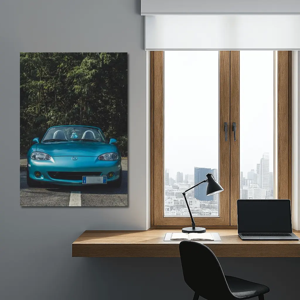 Mazda MX-5 Teal Roadster Forest Background – Wall Art