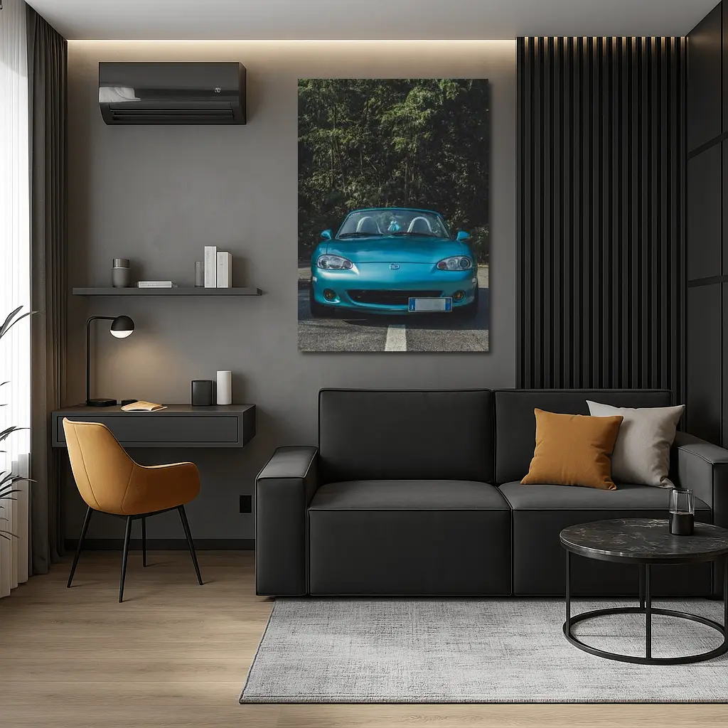 Mazda MX-5 Teal Roadster Forest Background – Wall Art
