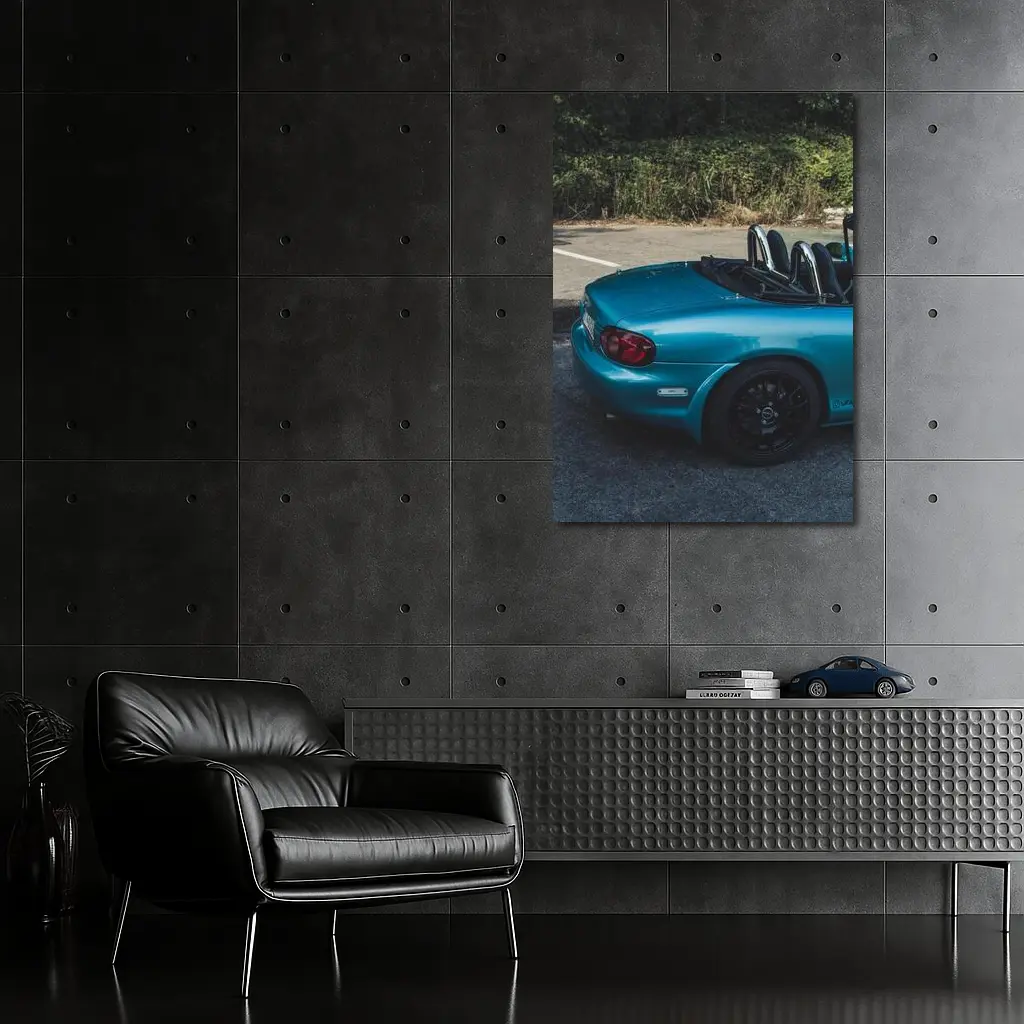 Mazda MX-5 Teal Roadster Parked Outdoors – Wall Art