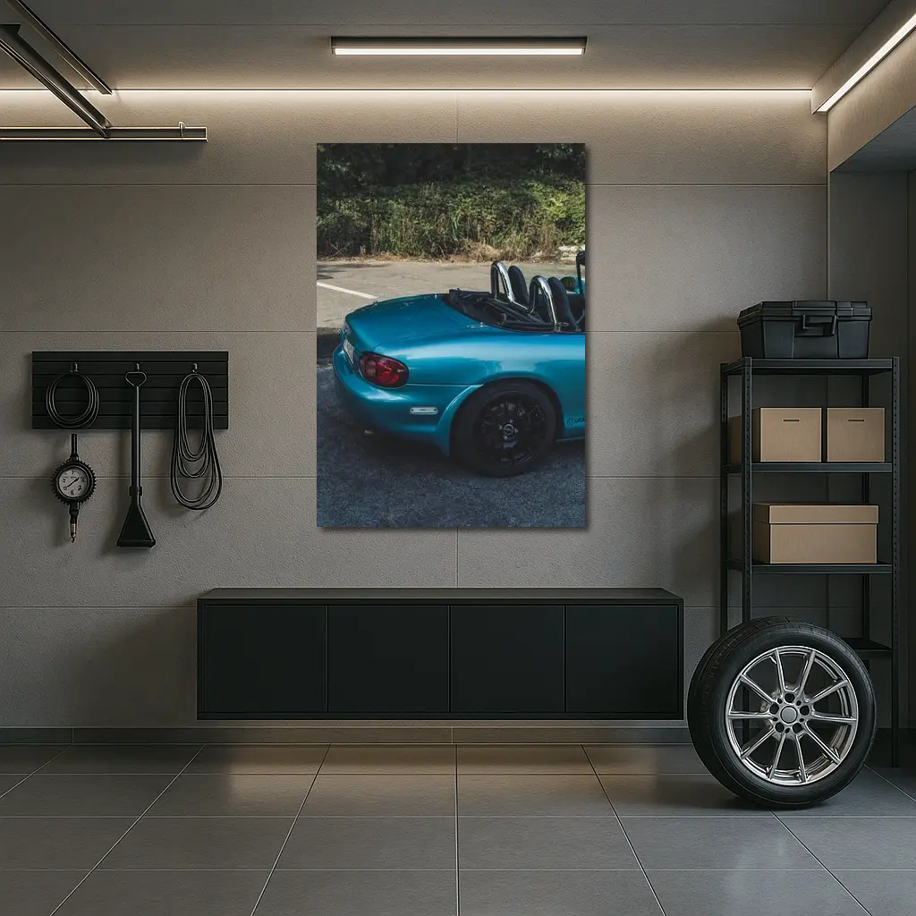 Mazda MX-5 Teal Roadster Parked Outdoors – Wall Art