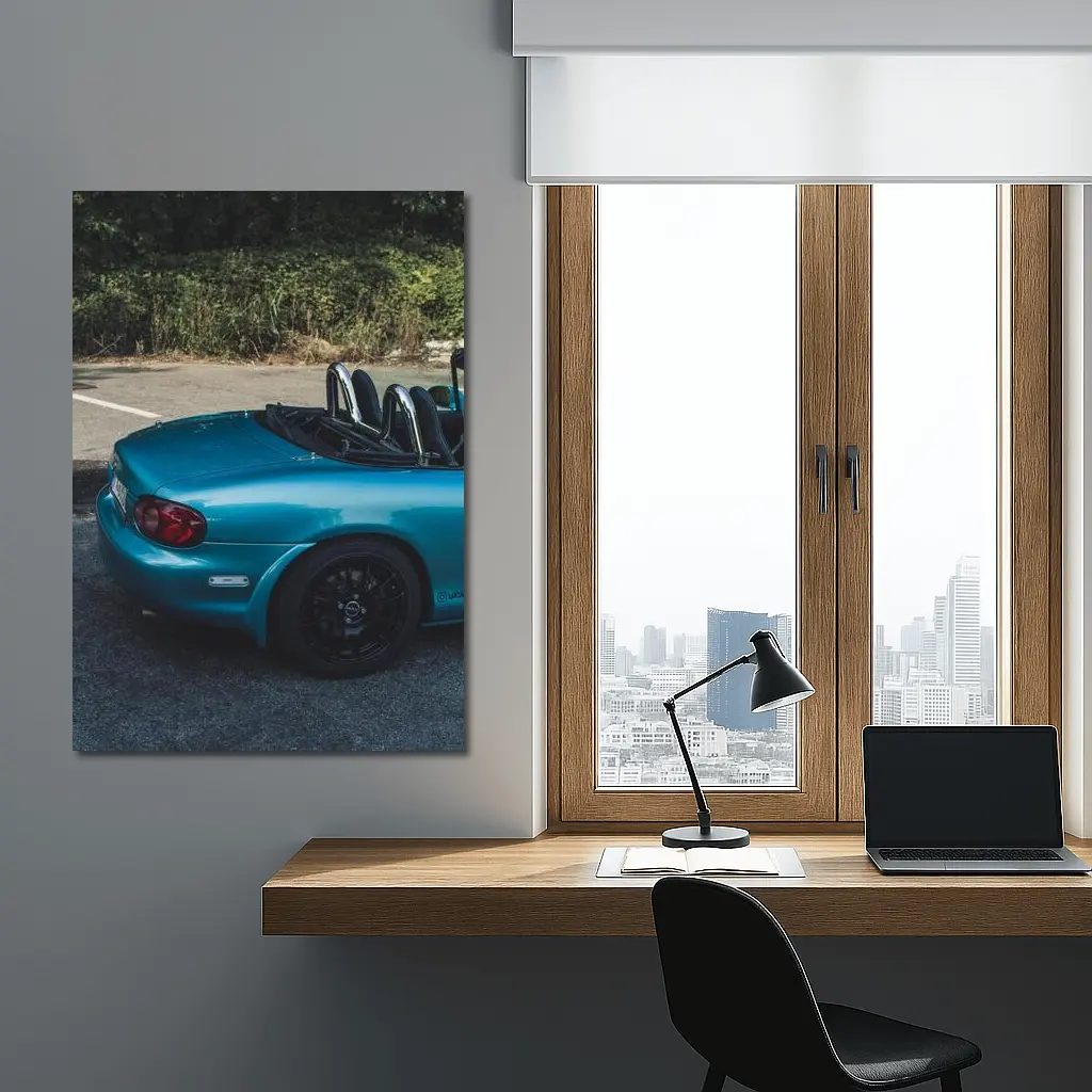 Mazda MX-5 Teal Roadster Parked Outdoors – Wall Art