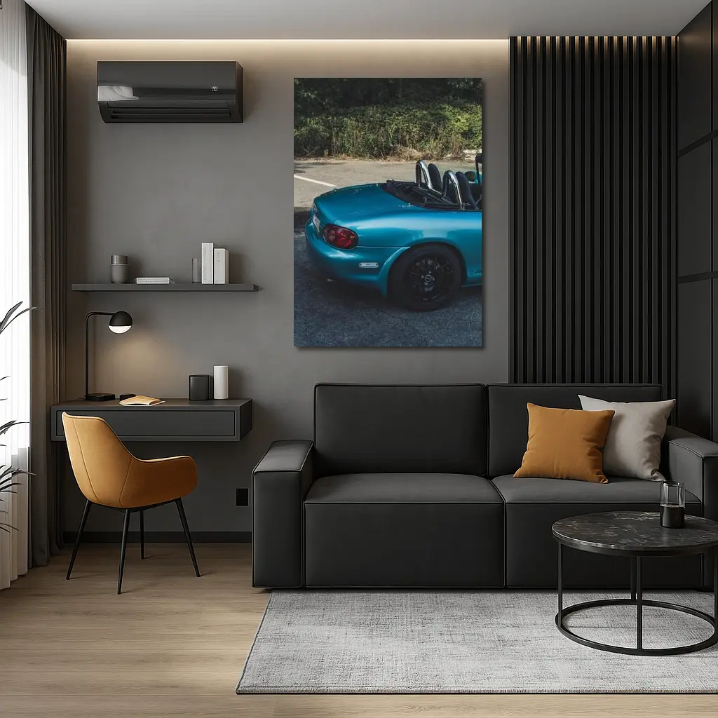 Mazda MX-5 Teal Roadster Parked Outdoors – Wall Art