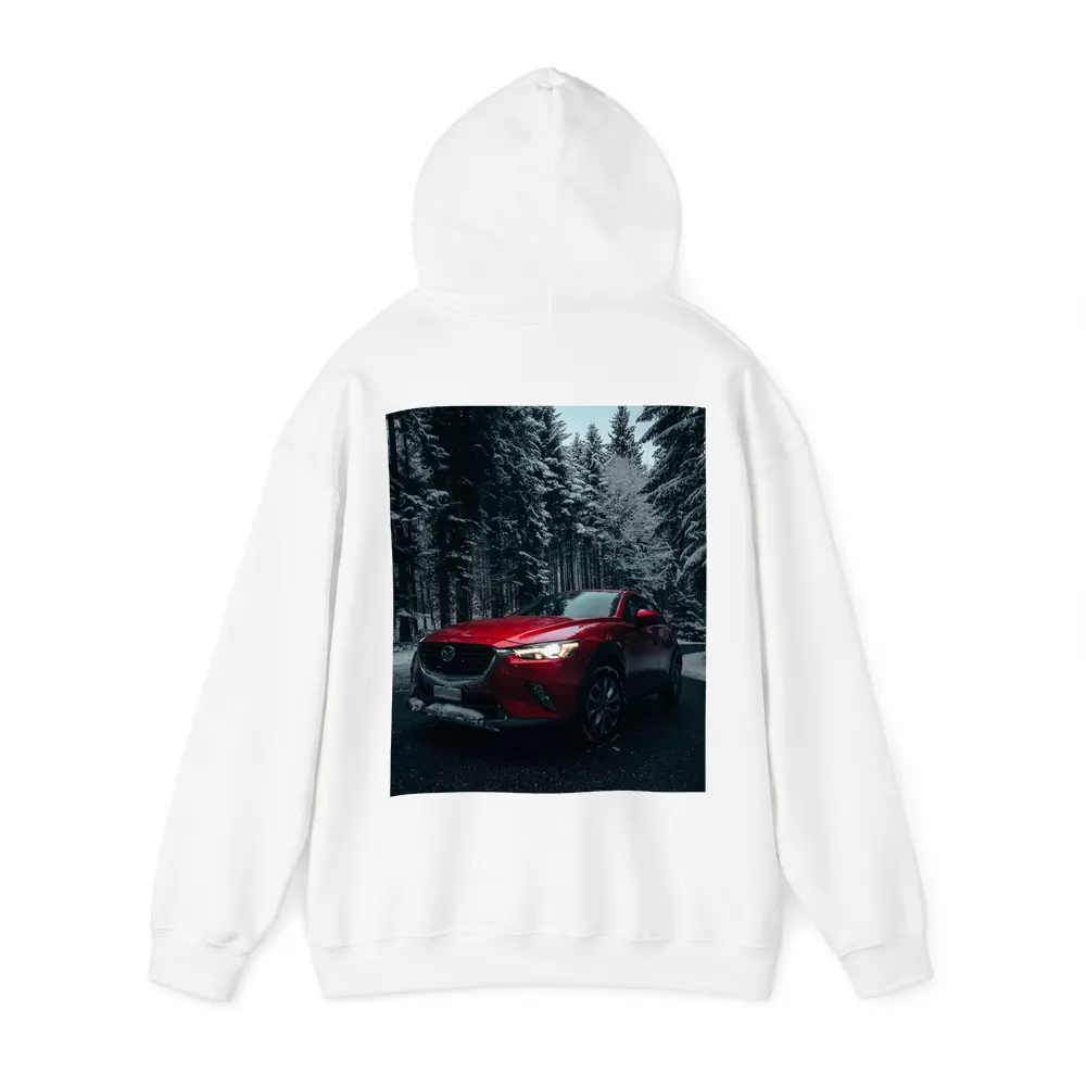 Mazda CX Red SUV Snowy Forest Night – Hoodies