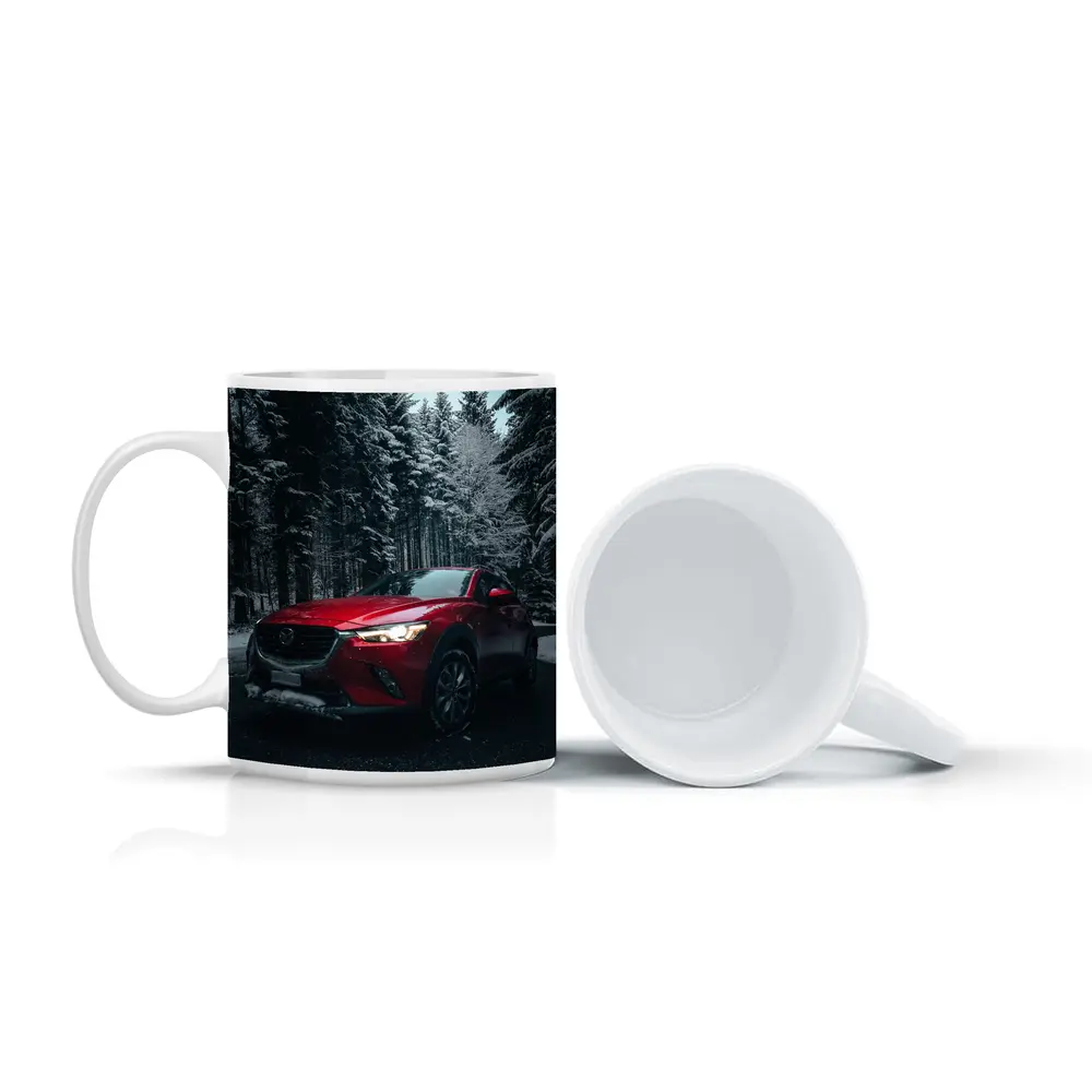 Mazda CX Red SUV Snowy Forest Night – Mugs