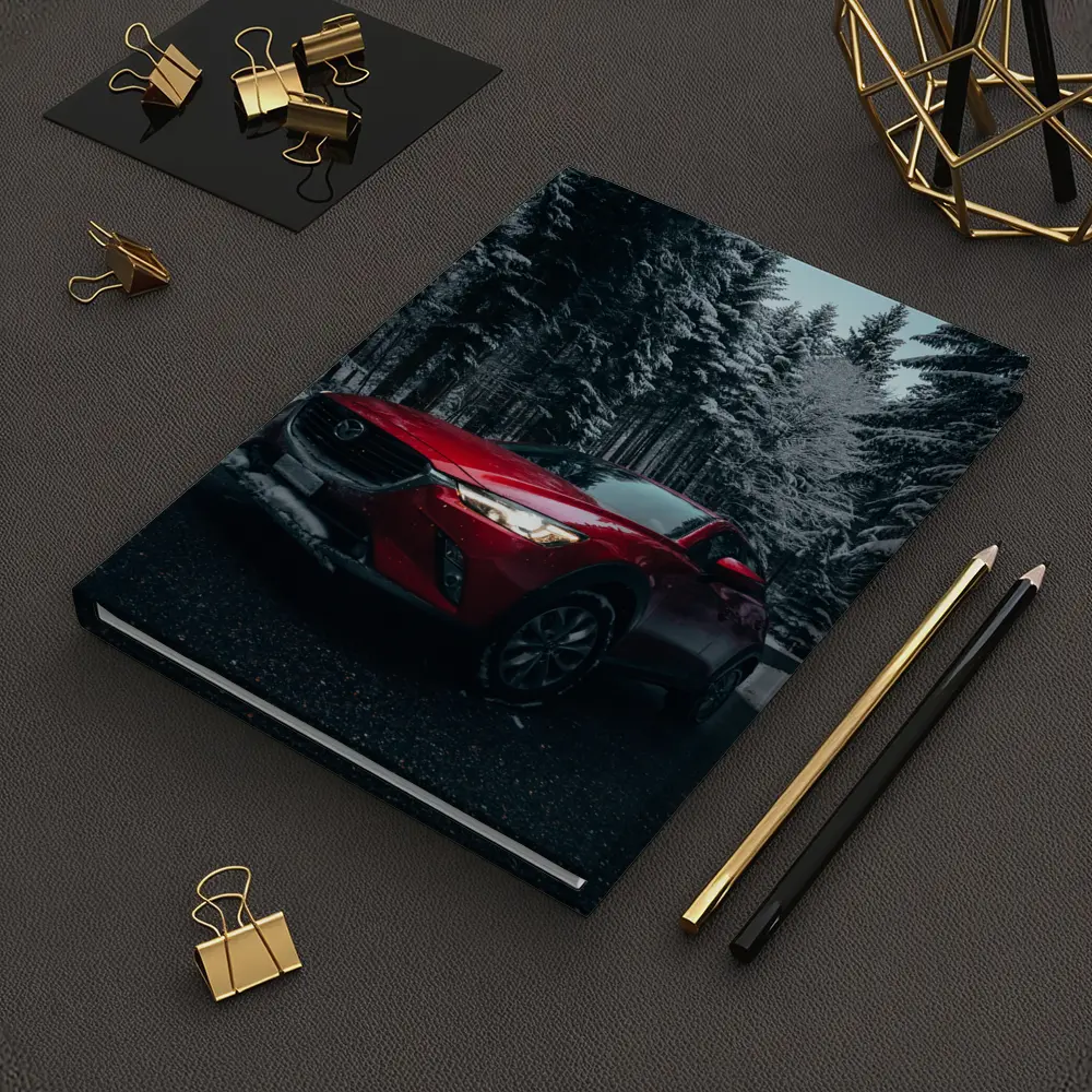 Mazda CX Red SUV Snowy Forest Night – Notebooks