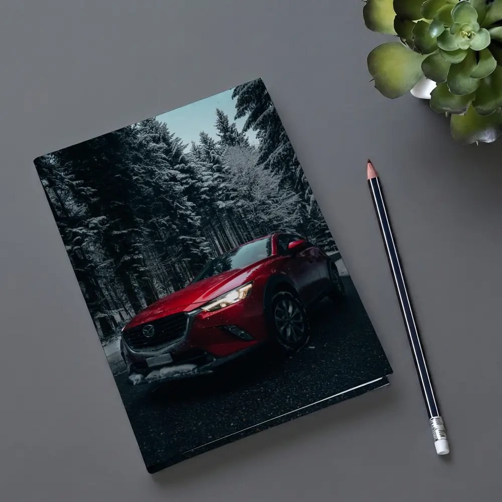 Mazda CX Red SUV Snowy Forest Night – Notebooks