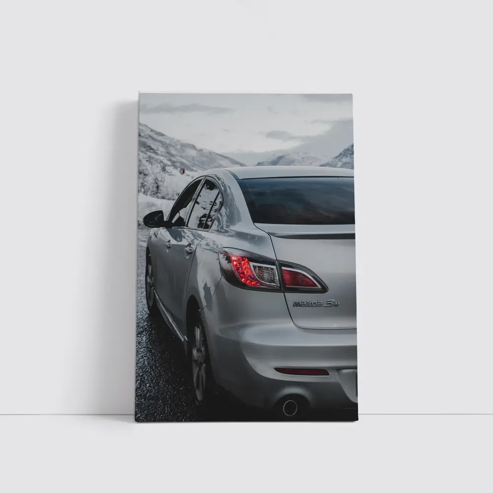 Mazda Three Sedan Silver Winter Mountain Road – Wall Art
