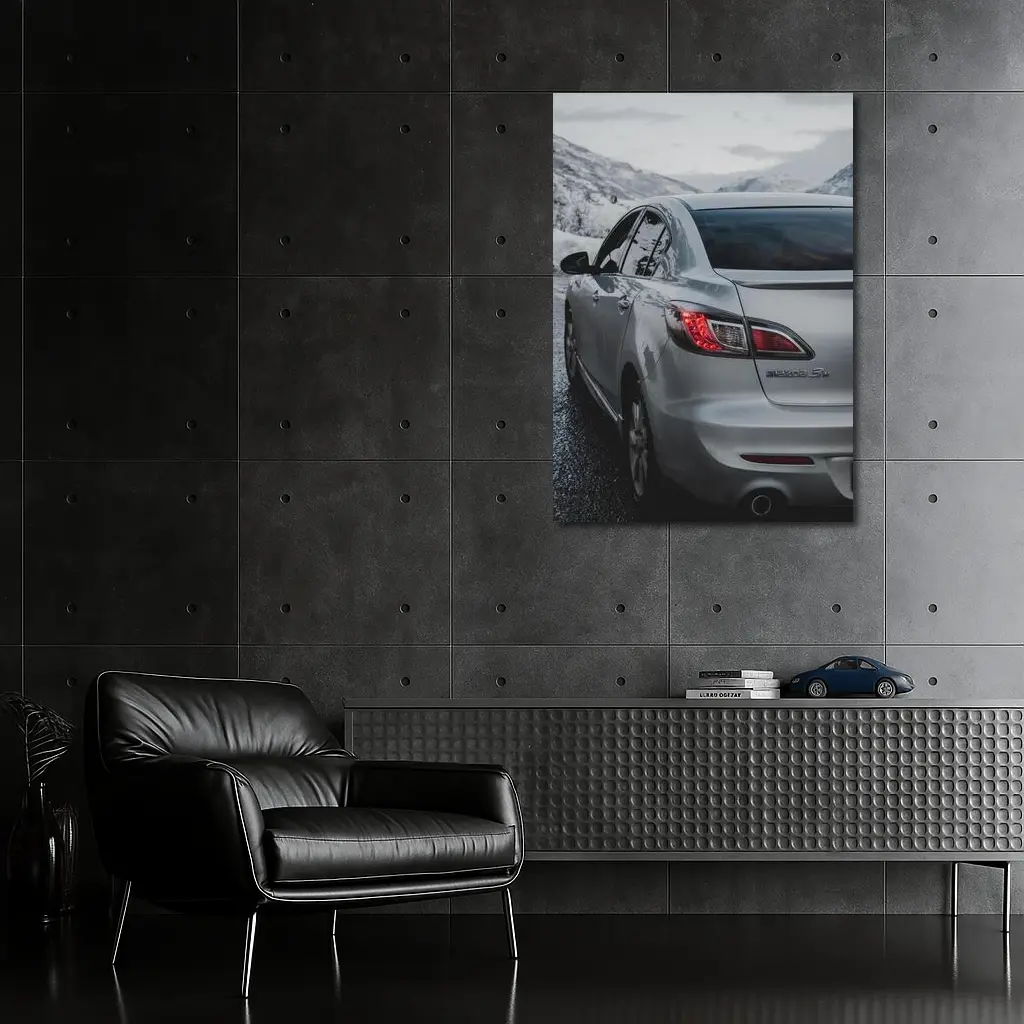 Mazda Three Sedan Silver Winter Mountain Road – Wall Art