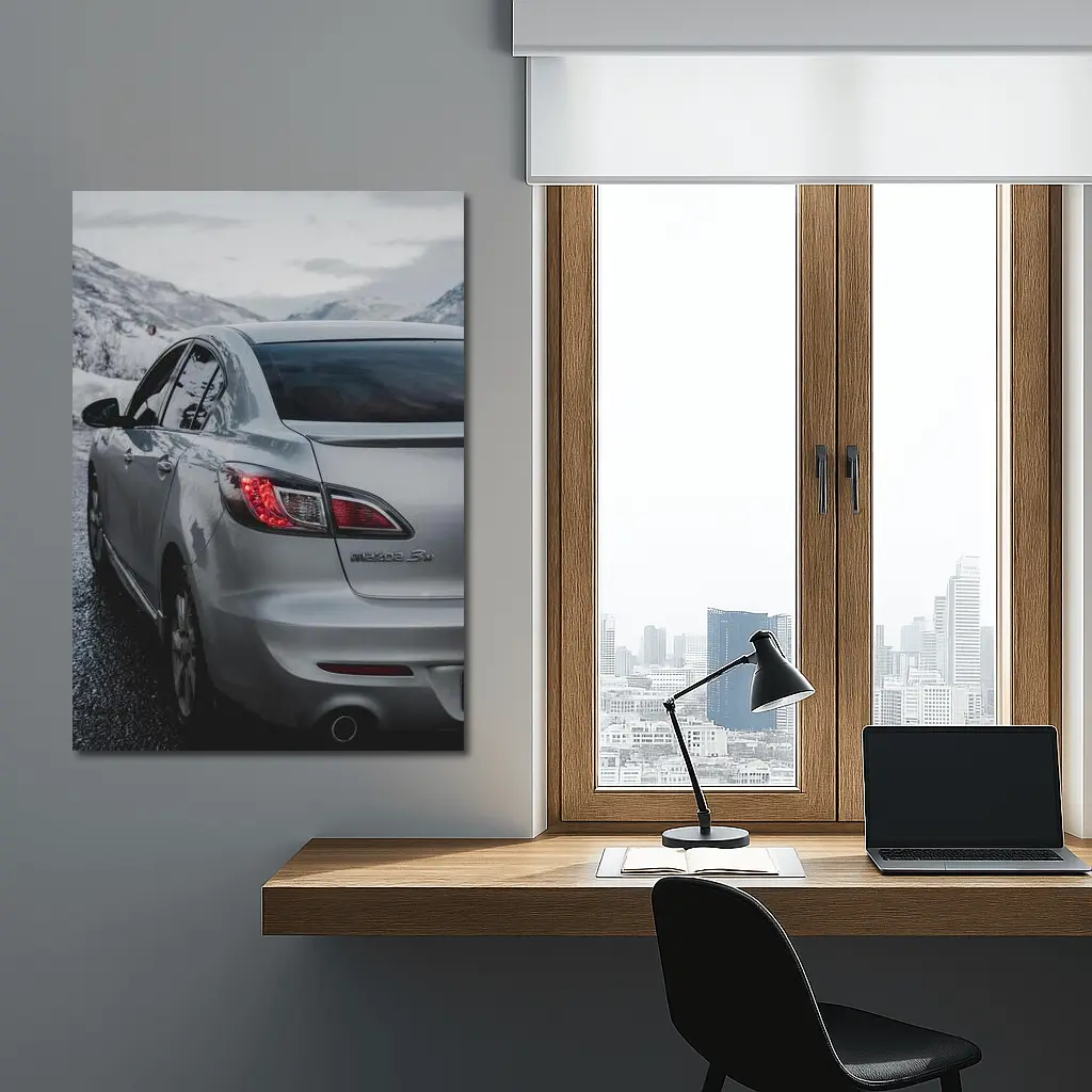 Mazda Three Sedan Silver Winter Mountain Road – Wall Art