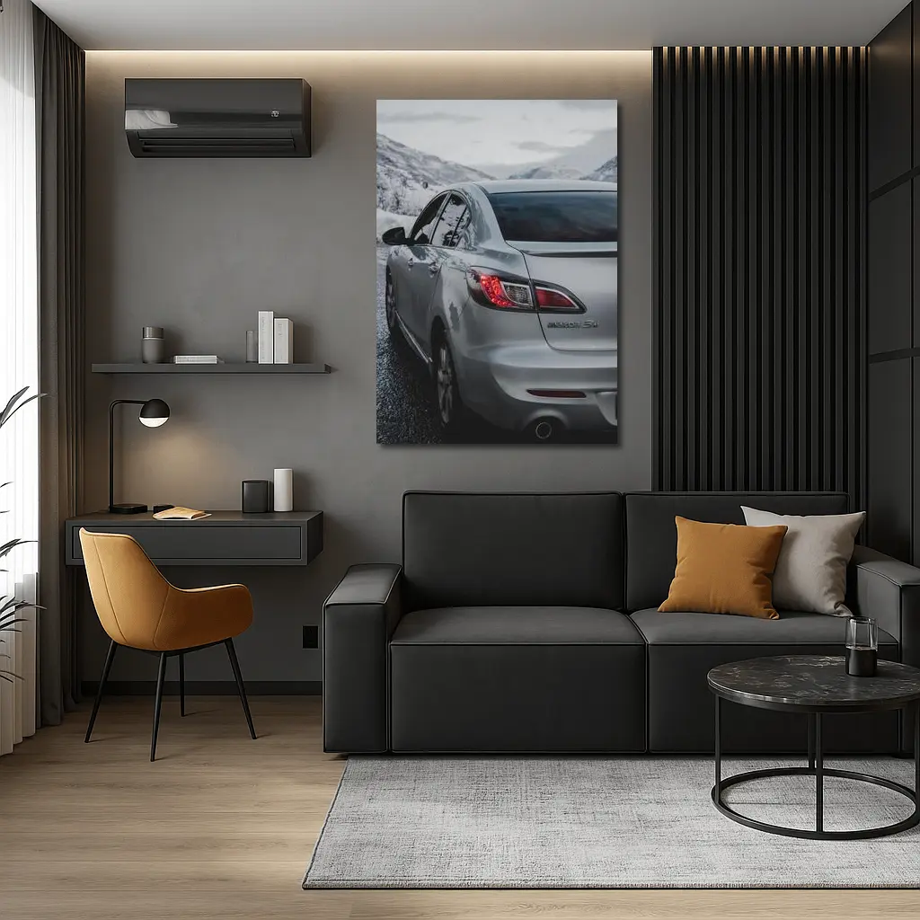 Mazda Three Sedan Silver Winter Mountain Road – Wall Art