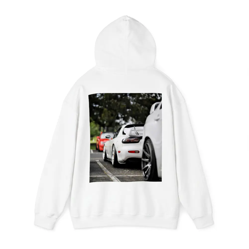 Mazda RX-7 White Stance Car Meet Parking – Hoodies