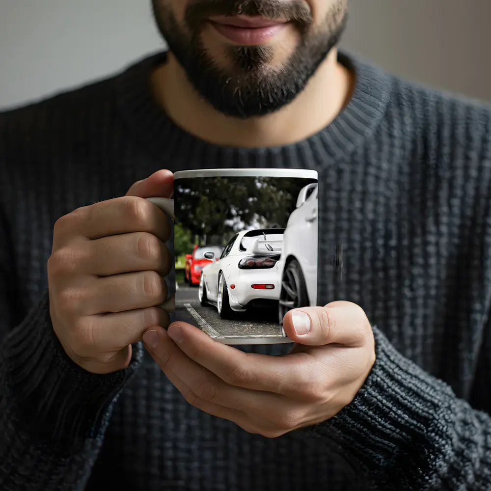Mazda RX-7 White Stance Car Meet Parking – Mugs