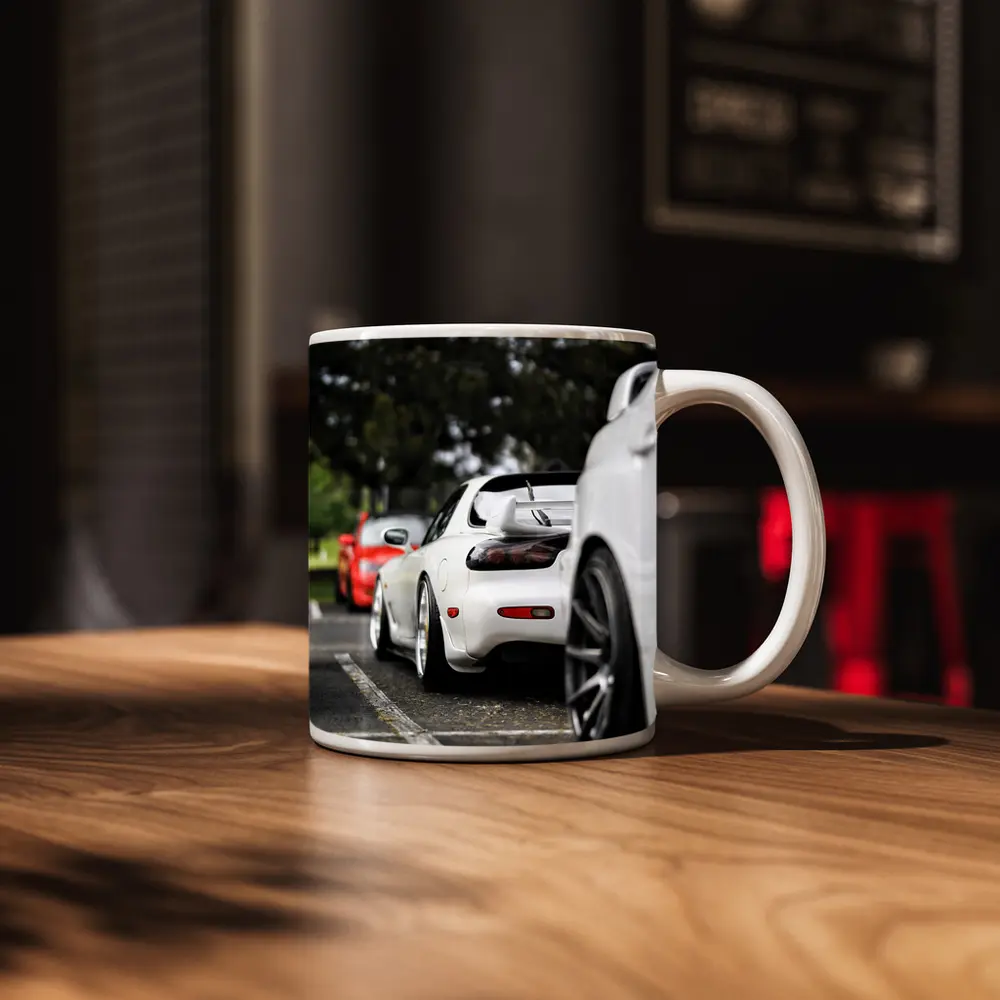 Mazda RX-7 White Stance Car Meet Parking – Mugs