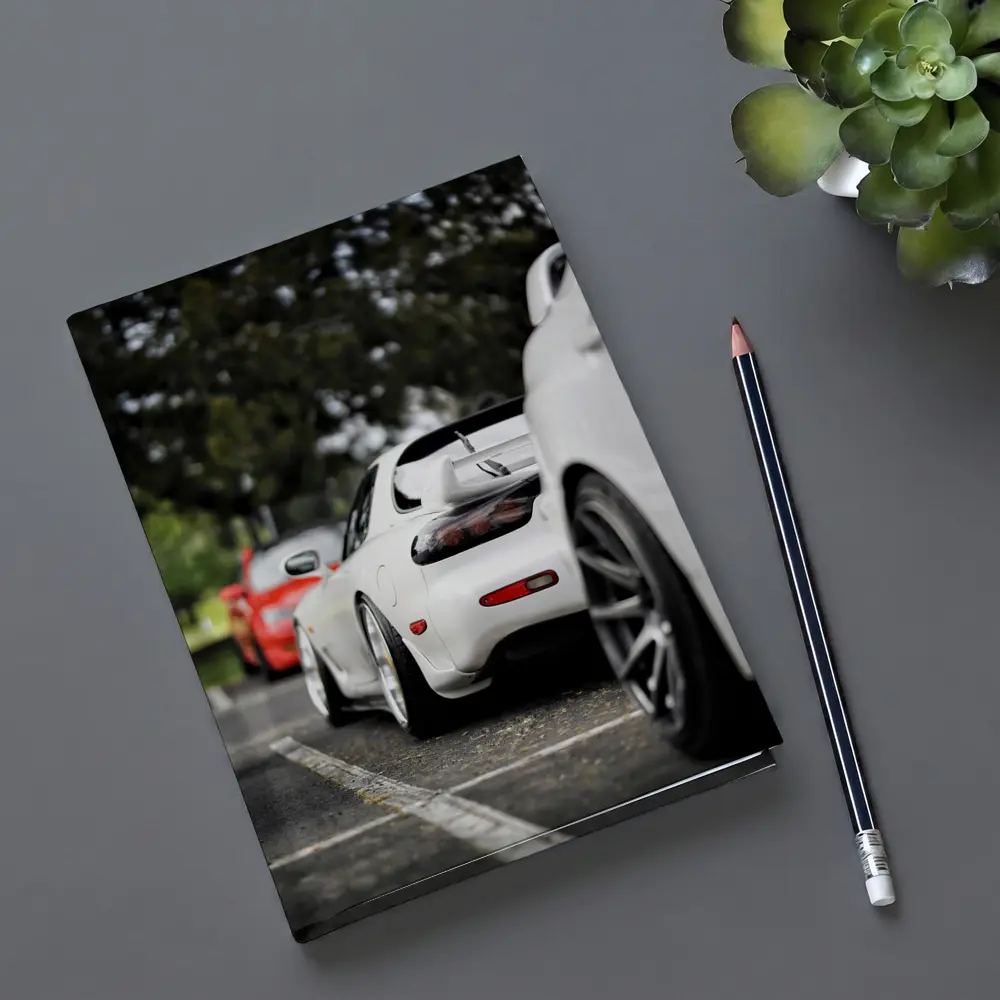 Mazda RX-7 White Stance Car Meet Parking – Notebooks
