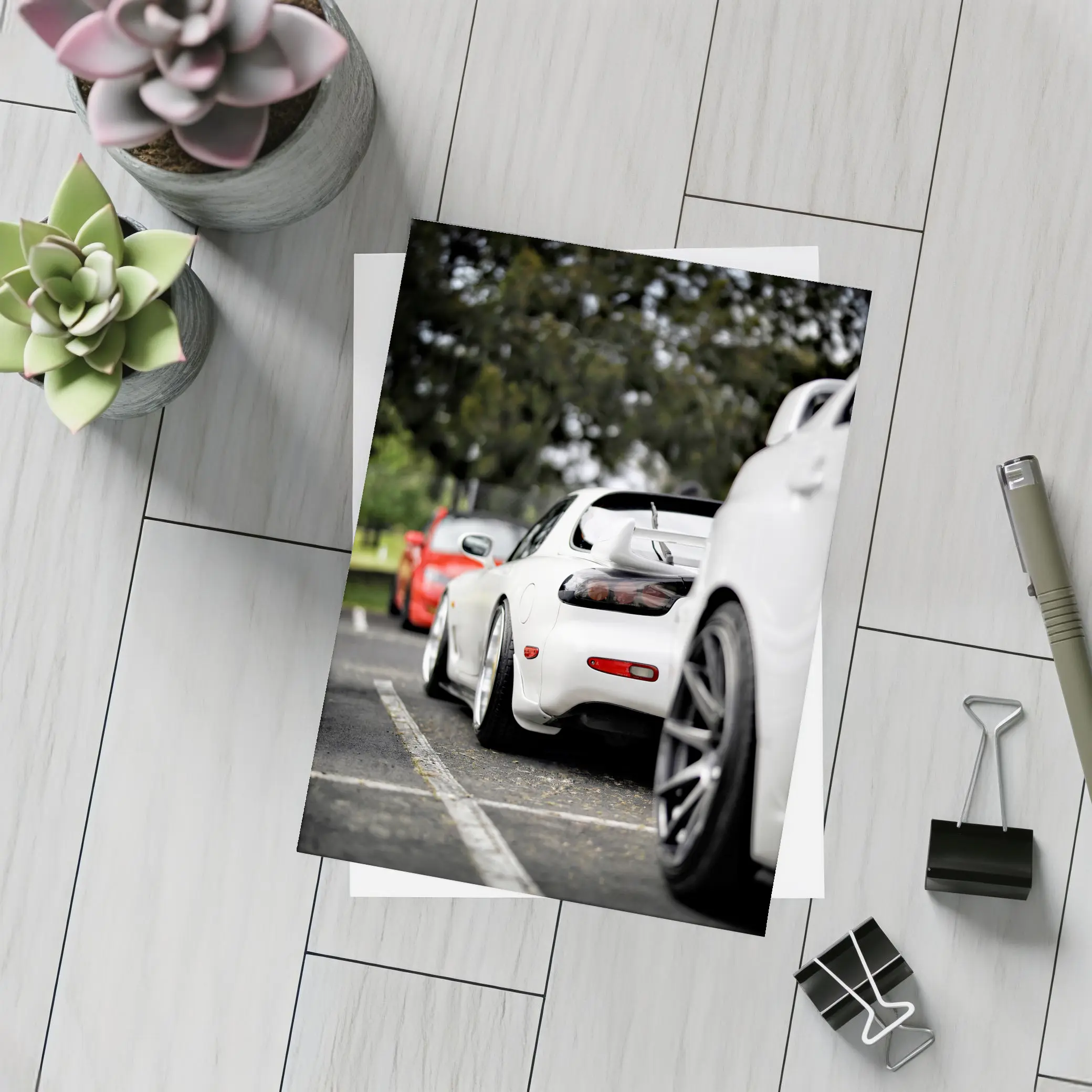 Mazda RX-7 White Stance Car Meet Parking – Postcards