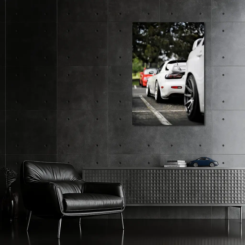 Mazda RX-7 White Stance Car Meet Parking – Wall Art