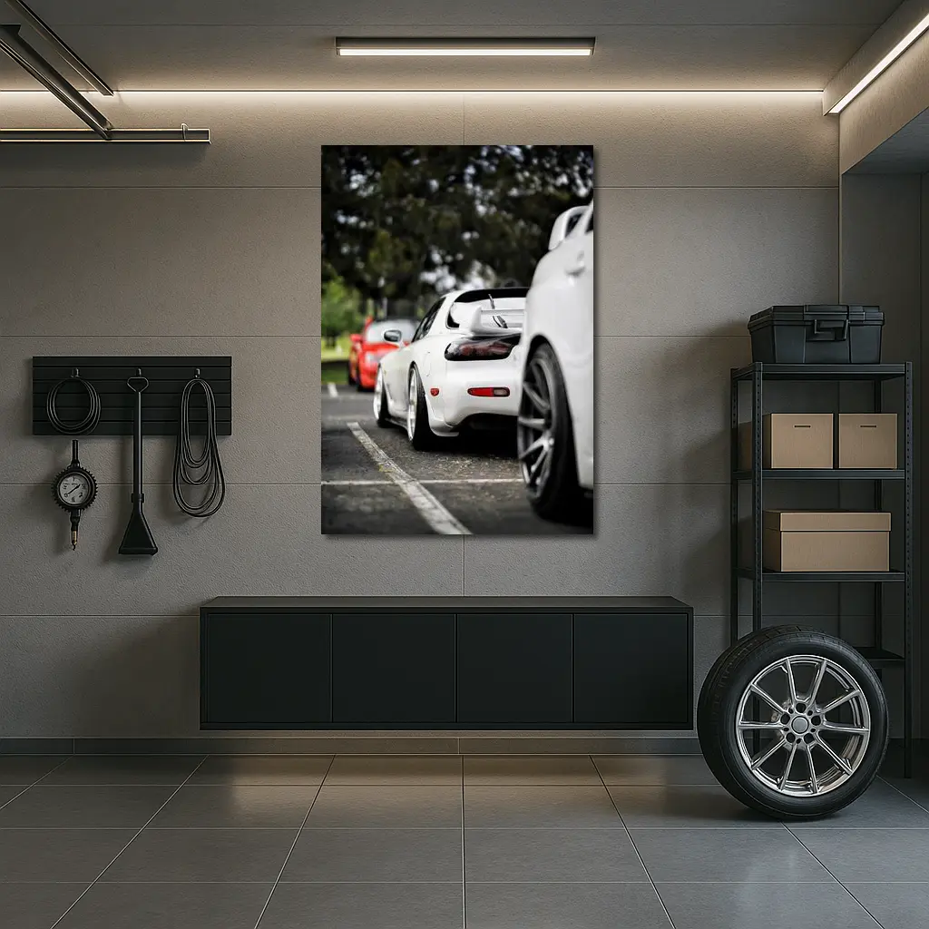 Mazda RX-7 White Stance Car Meet Parking – Wall Art