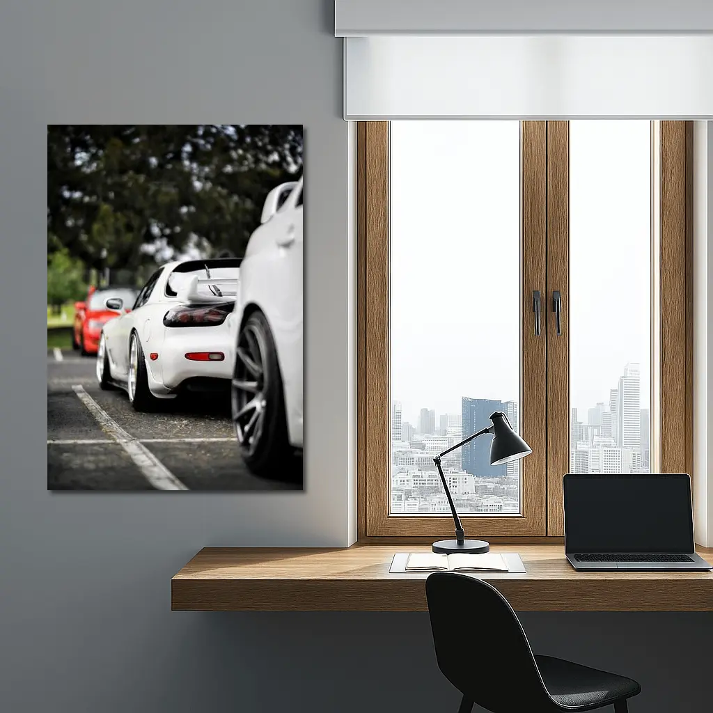 Mazda RX-7 White Stance Car Meet Parking – Wall Art