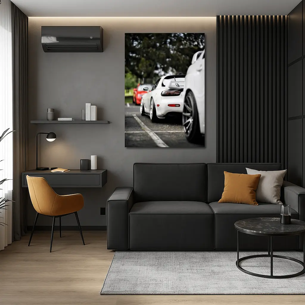 Mazda RX-7 White Stance Car Meet Parking – Wall Art