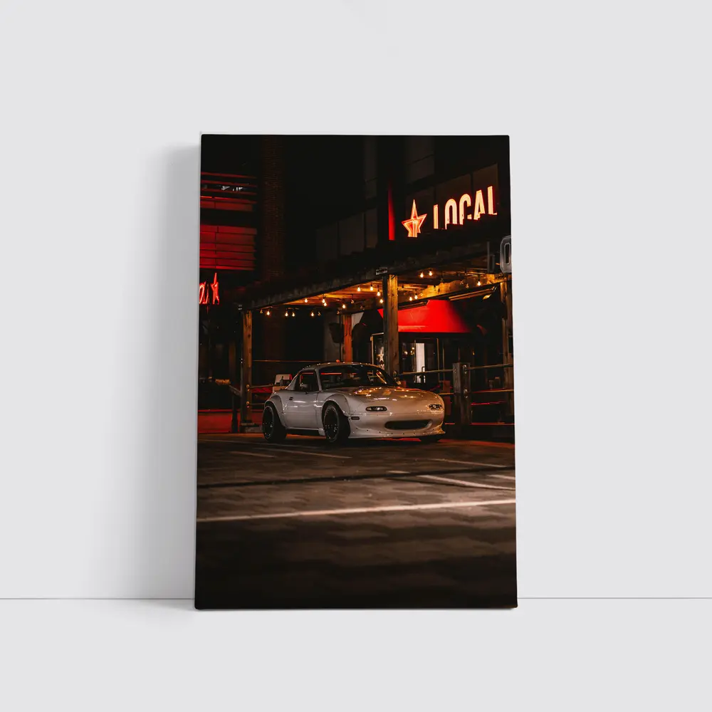Mazda MX-5 Parked Outside Neon Bar Night – Wall Art