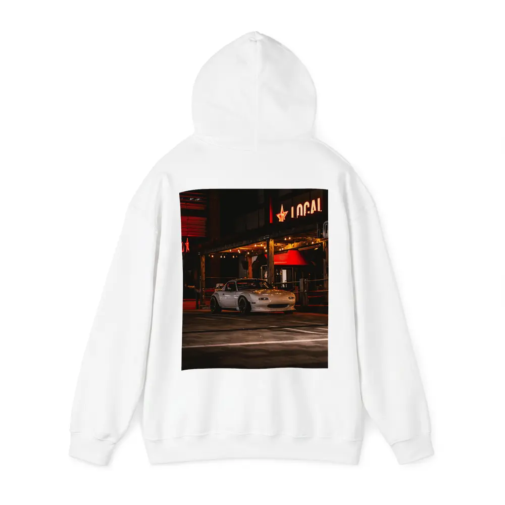 Mazda MX-5 Parked Outside Neon Bar Night – Hoodies