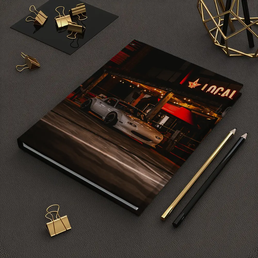 Mazda MX-5 Parked Outside Neon Bar Night – Notebooks