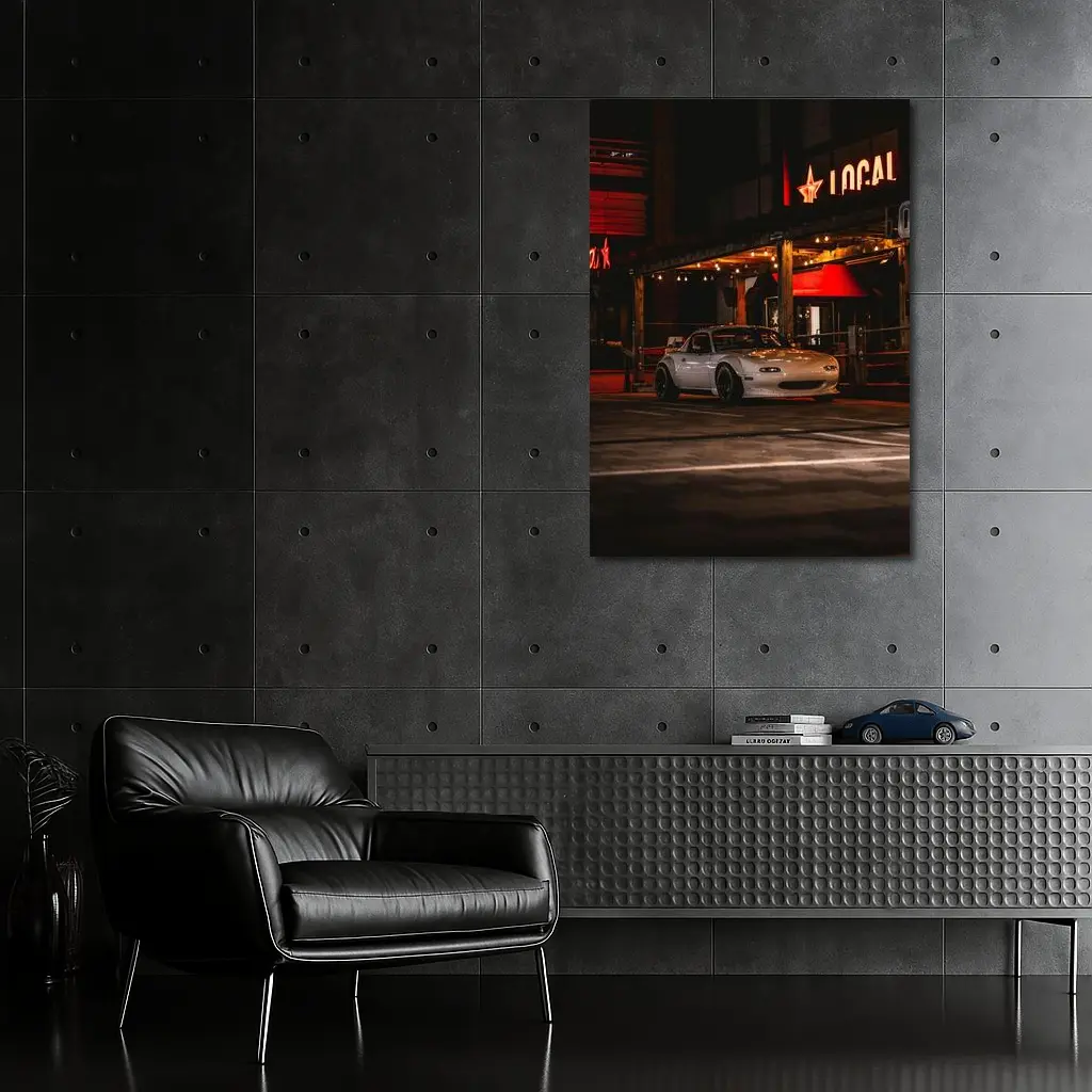 Mazda MX-5 Parked Outside Neon Bar Night – Wall Art