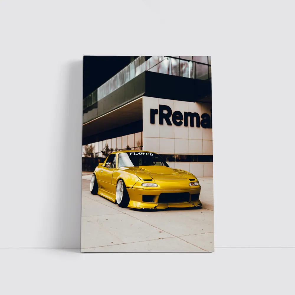 Yellow Mazda MX-5 Slammed Street Night – Wall Art