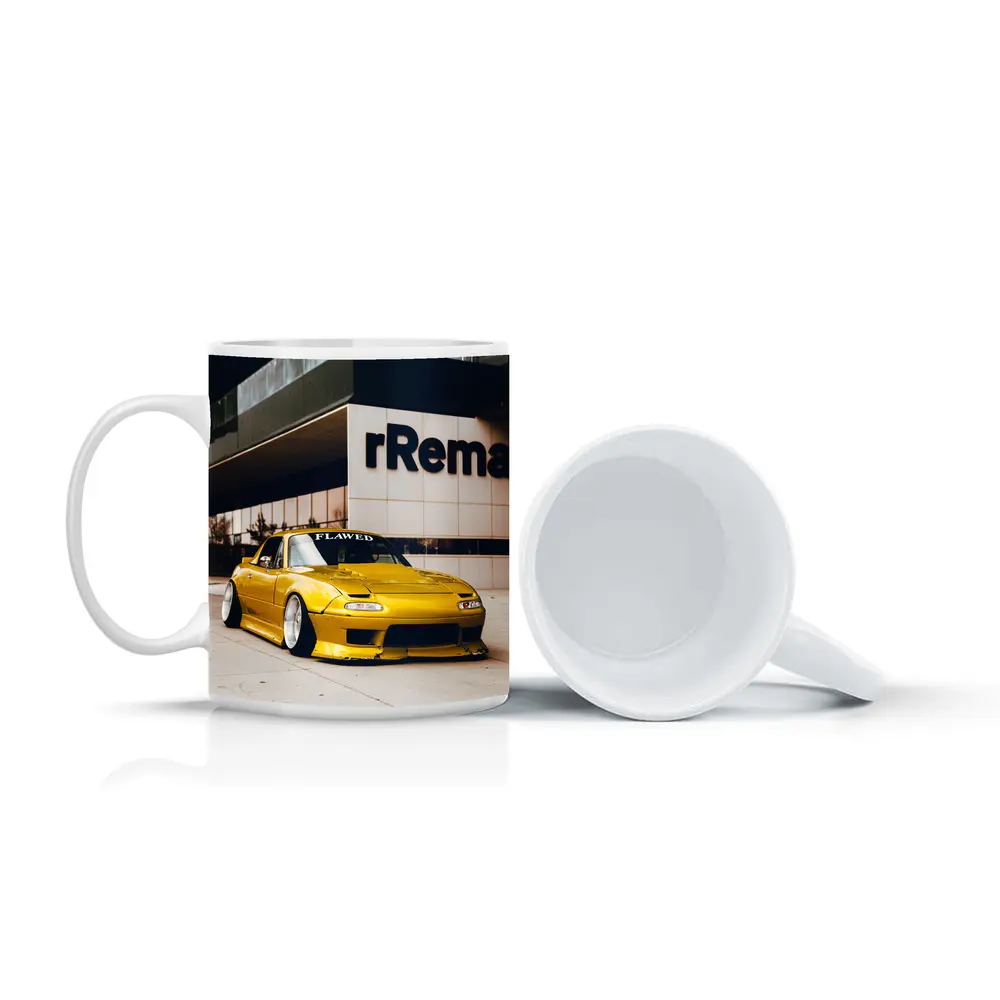 Yellow Mazda MX5 Slammed Street Night – Mugs