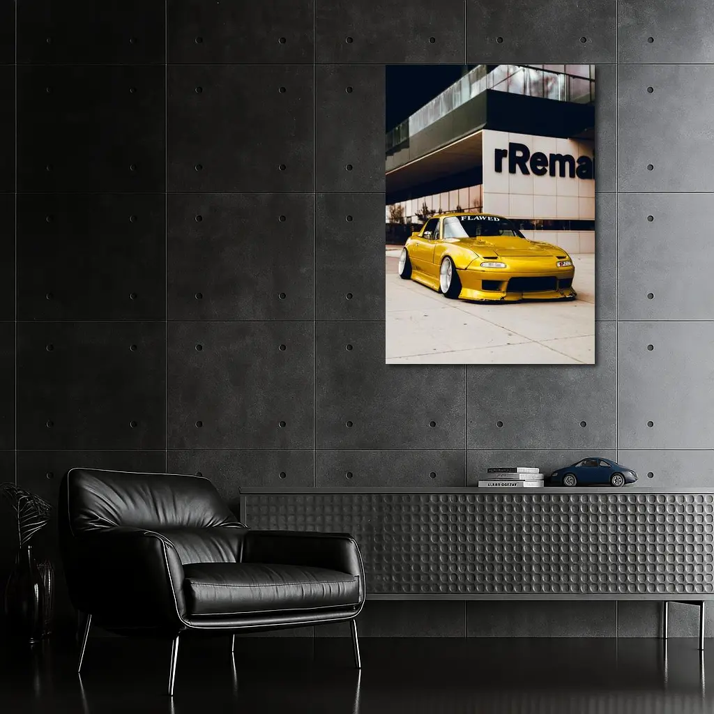 Yellow Mazda MX-5 Slammed Street Night – Wall Art