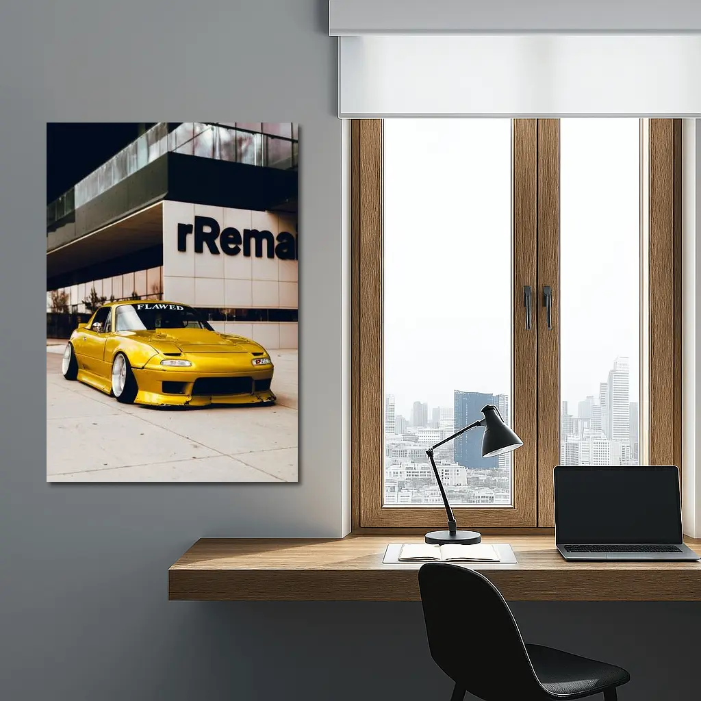 Yellow Mazda MX-5 Slammed Street Night – Wall Art