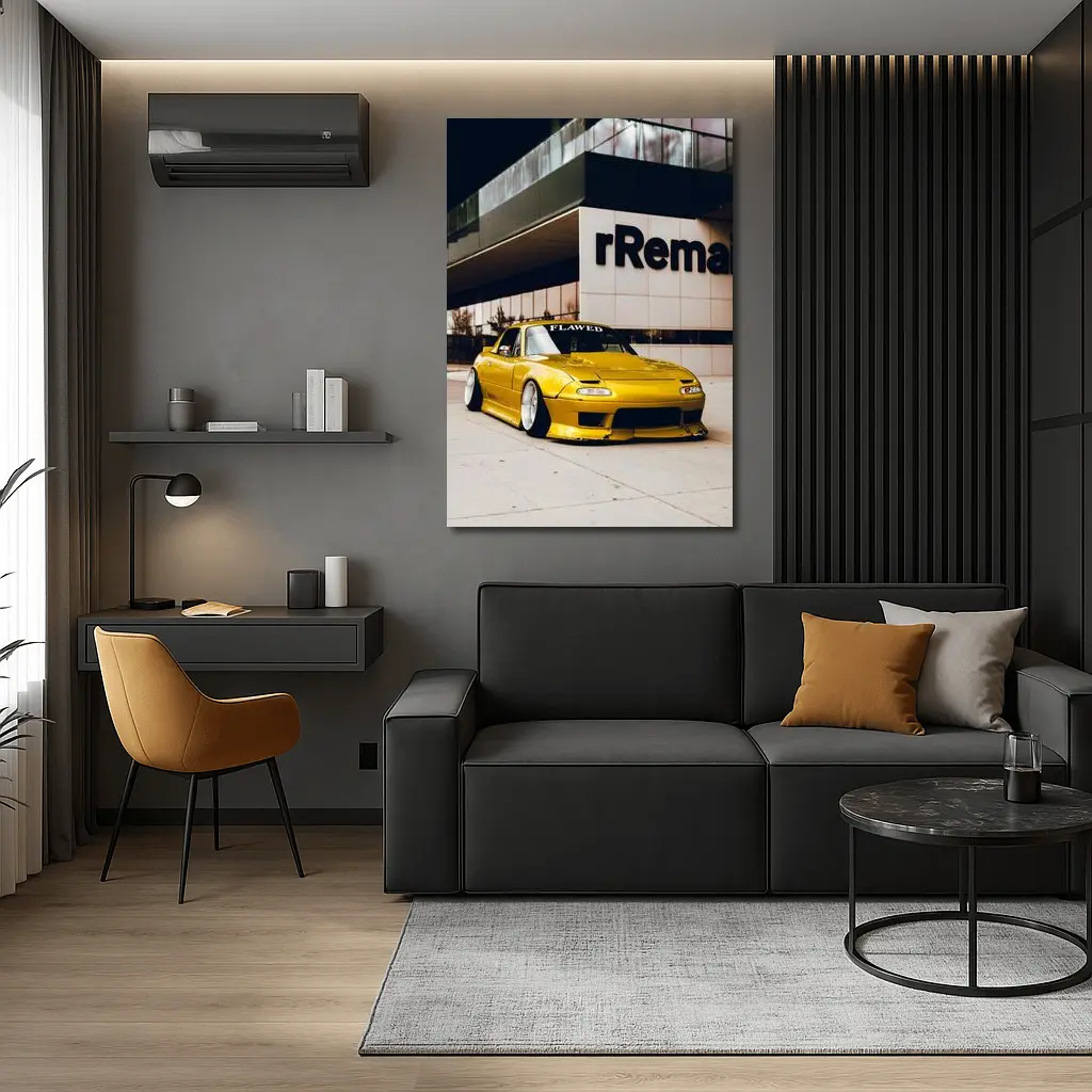 Yellow Mazda MX-5 Slammed Street Night – Wall Art