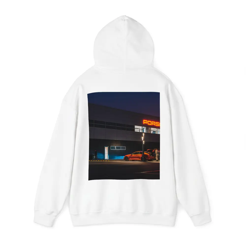 Porsche Dealership Glowing Sign Night Scene – Hoodies