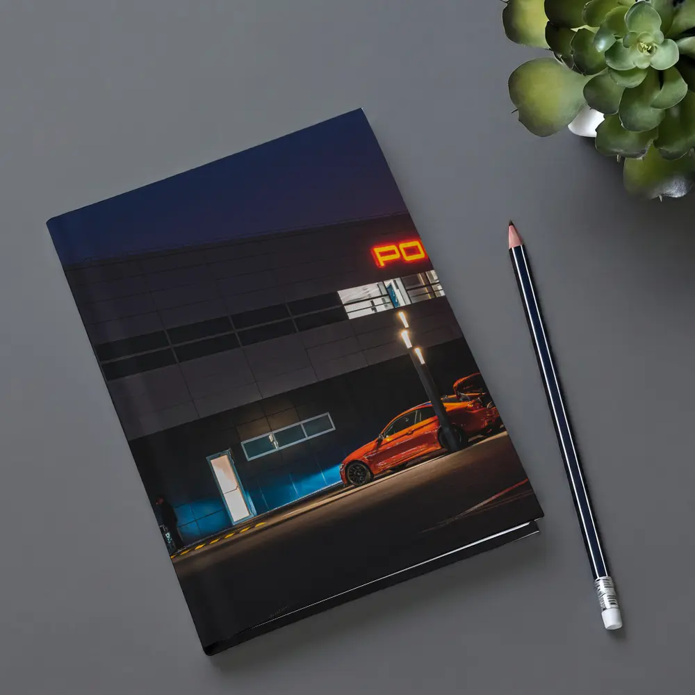 Porsche Dealership Glowing Sign Night Scene – Notebooks