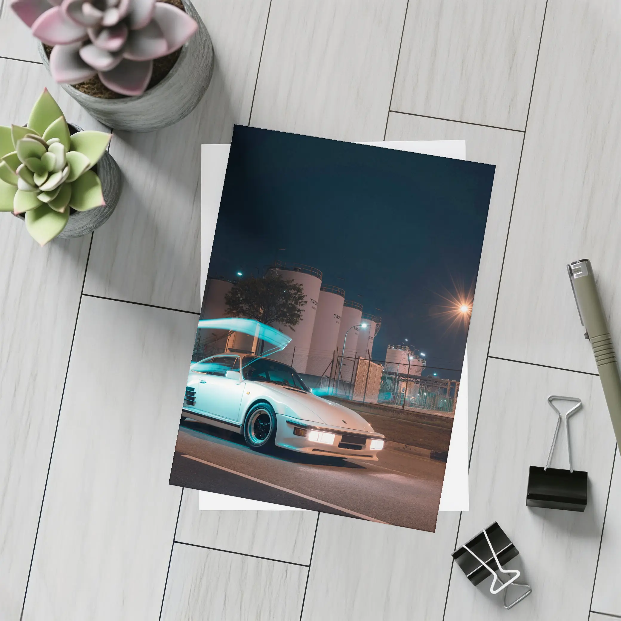 Porsche 911 Turbo White Night Street – Postcards