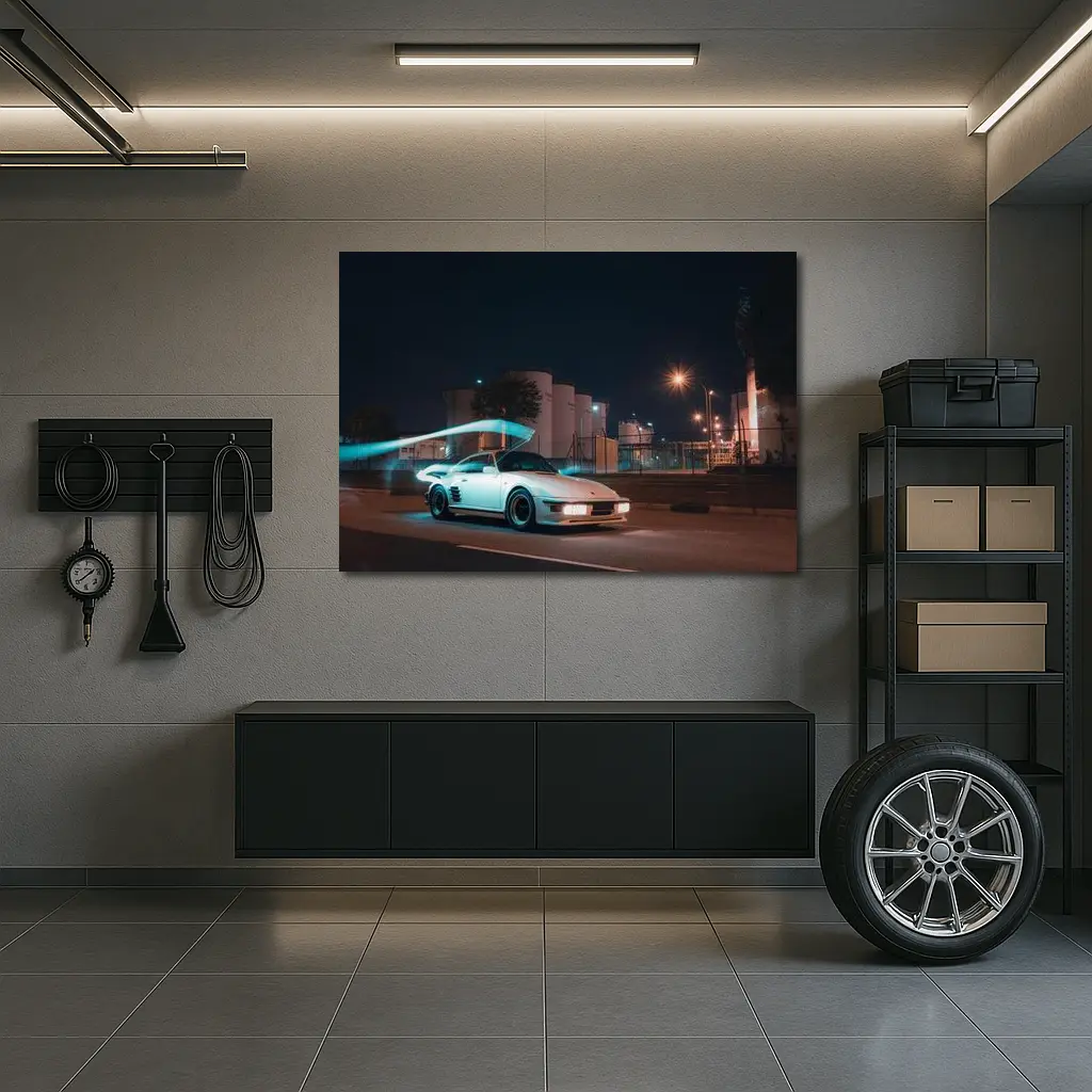 Porsche 911 Turbo White Night Street – Wall Art