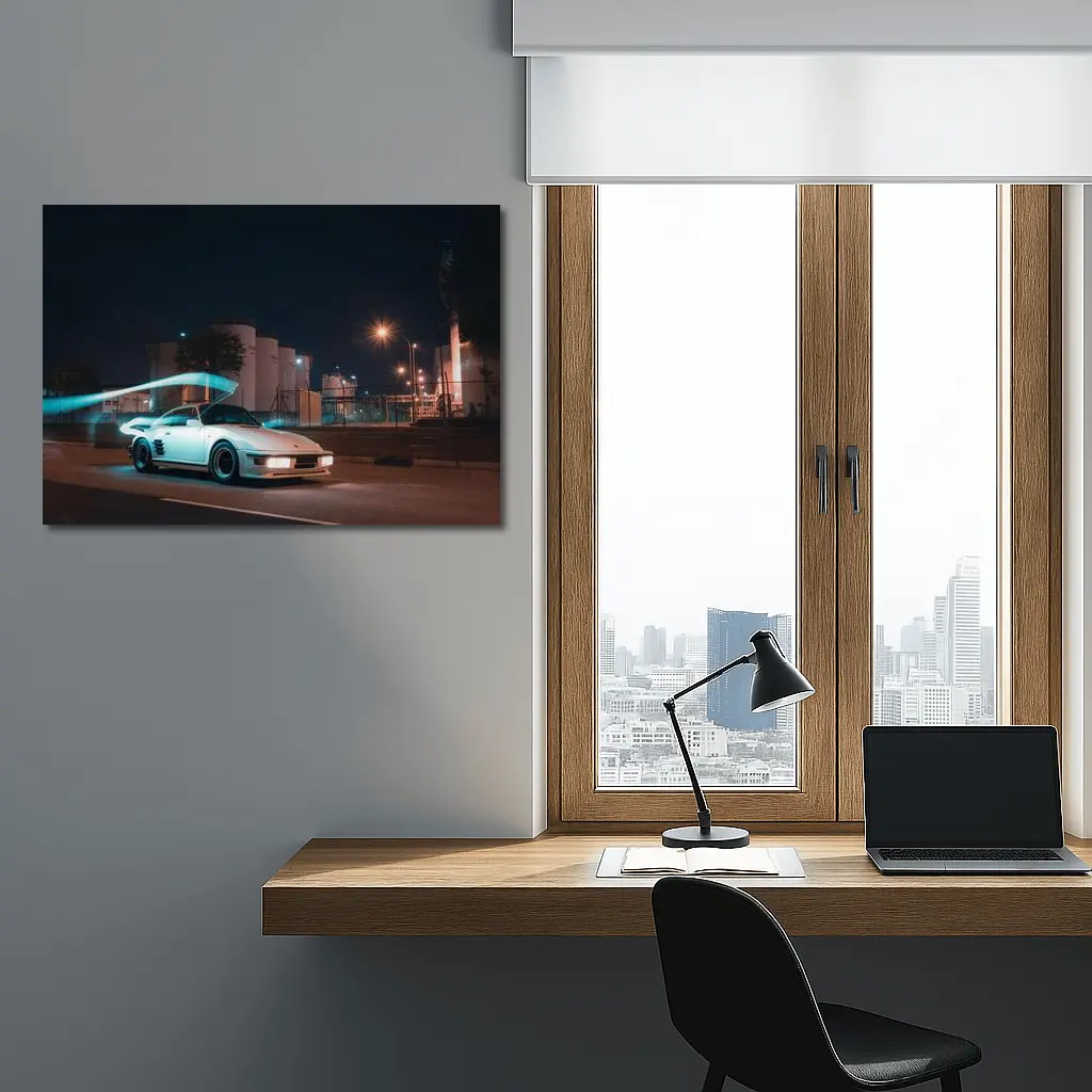Porsche 911 Turbo White Night Street – Wall Art