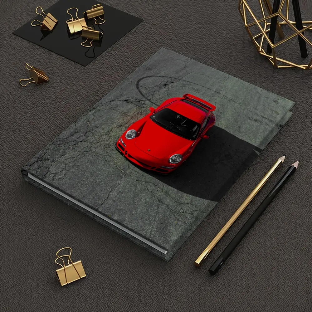 Red Porsche 911 Aerial View Cracked Asphalt – Notebooks