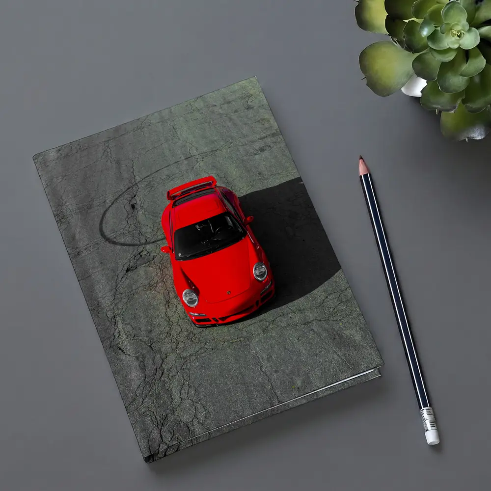 Red Porsche 911 Aerial View Cracked Asphalt – Notebooks