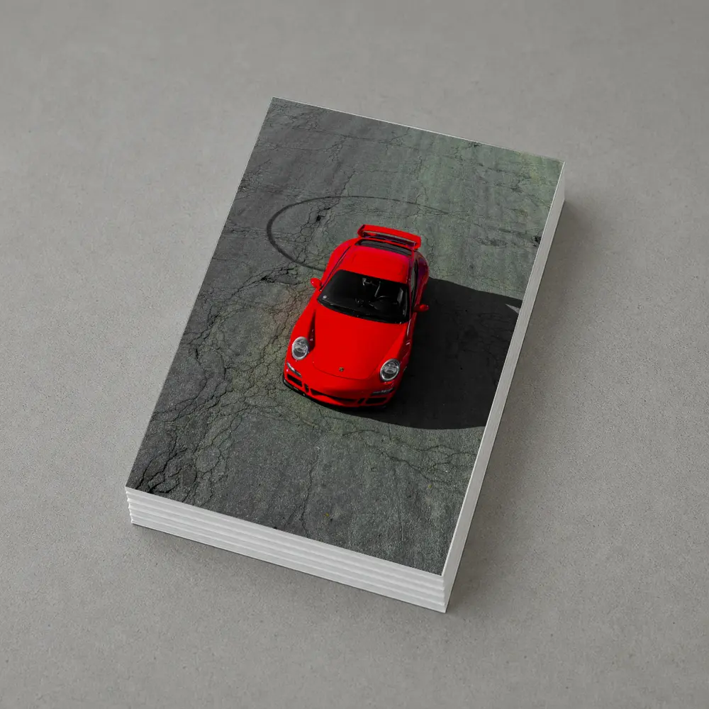 Red Porsche 911 Aerial View Cracked Asphalt – Postcards