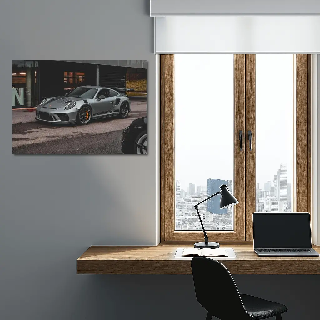Porsche 911 GT3 RS 991 Silver Front View Street – Wall Art