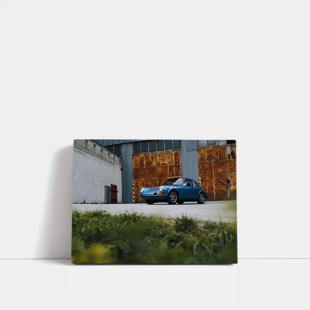 Classic Porsche 911 Blue Rusty Warehouse – Wall Art