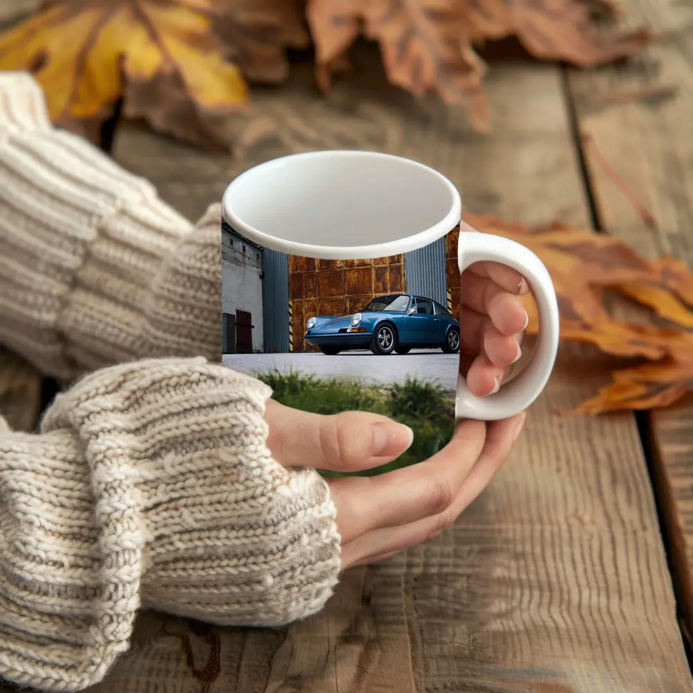 Classic Porsche 911 Blue Rusty Warehouse – Mugs
