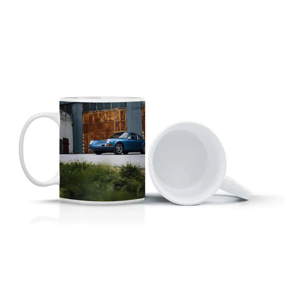 Classic Porsche 911 Blue Rusty Warehouse – Mugs