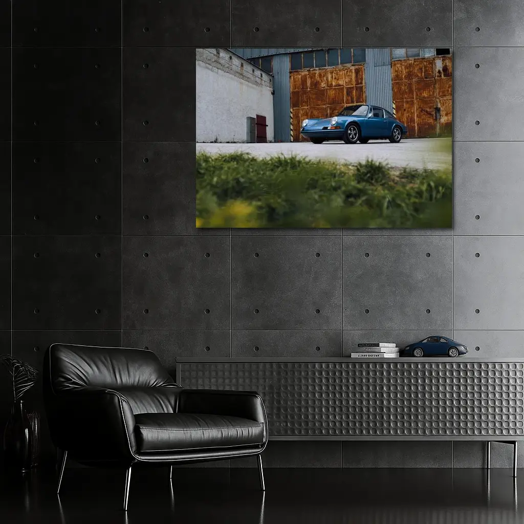 Classic Porsche 911 Blue Rusty Warehouse – Wall Art