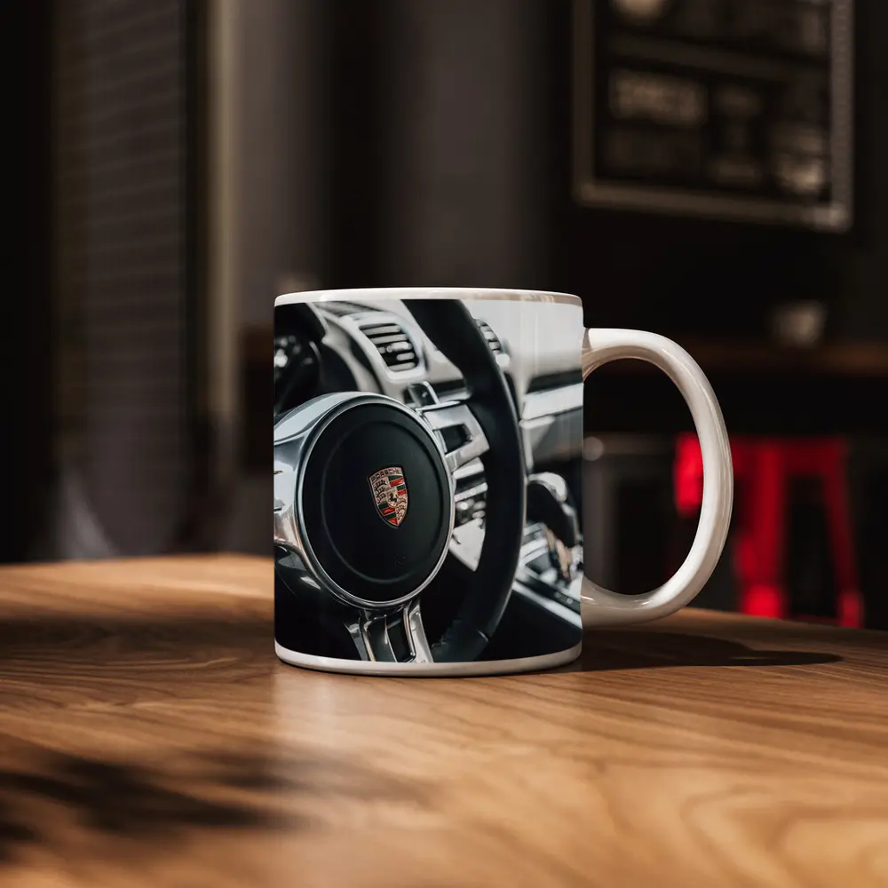 Porsche Steering Wheel Interior Dashboard Close Up – Mugs