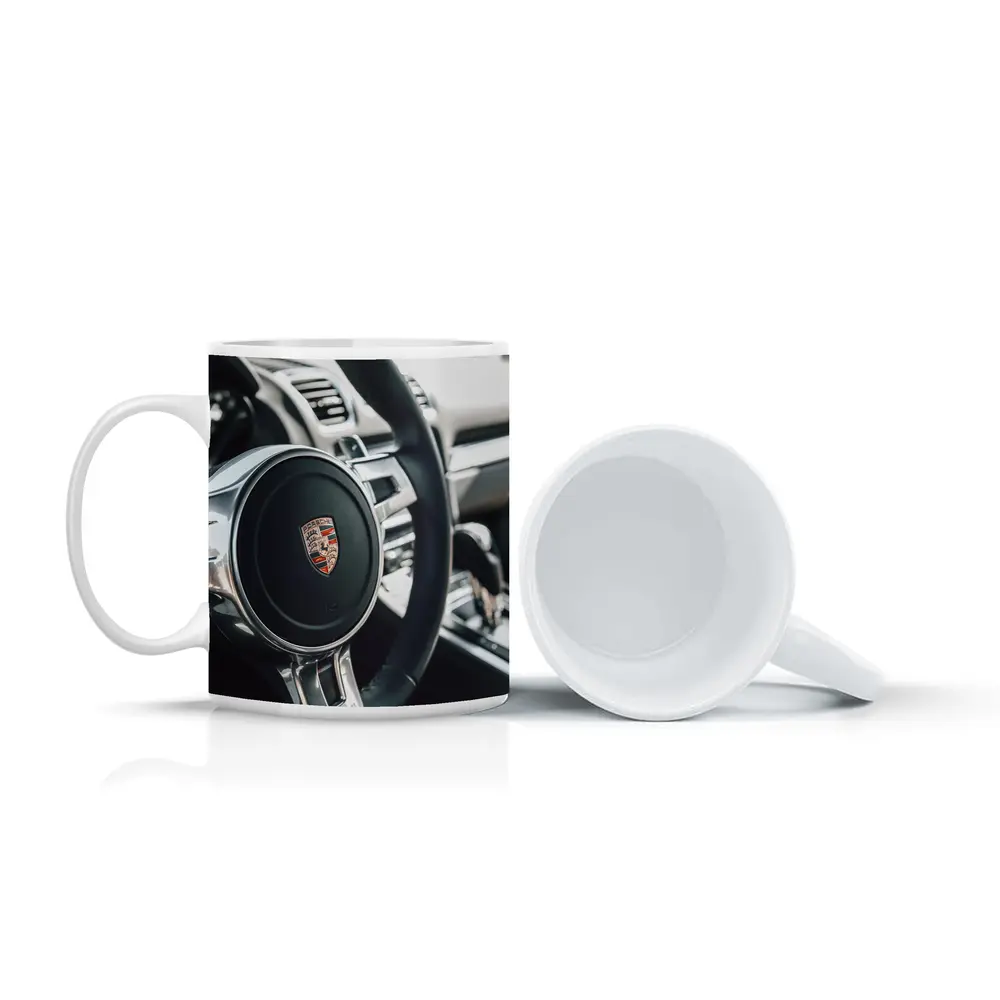 Porsche Steering Wheel Interior Dashboard Close Up – Mugs